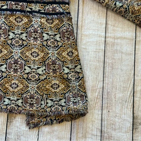 Chico’s Tapestry Jacquard Topper Coat Size 8/10 Fringe-Trim Baroque Brown Tan - Picture 13 of 15